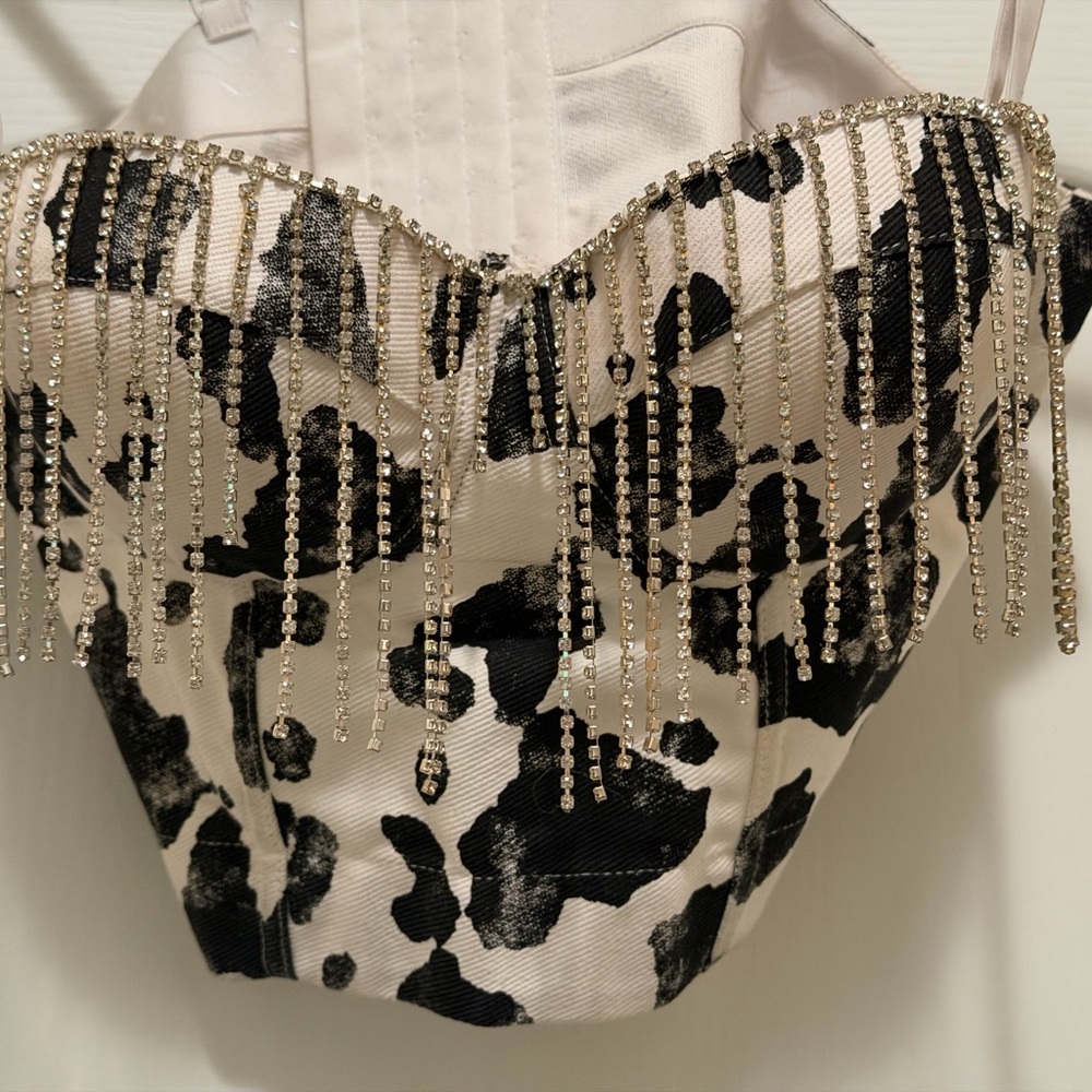 Black and White Beaded Bustier Top